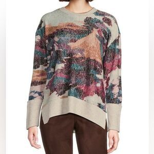 Westbound Knit Sweater Top Womens Size 1X Pink Grey Scenic Mountain Watercolor
